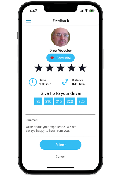 Favorite Driver Ride Screen